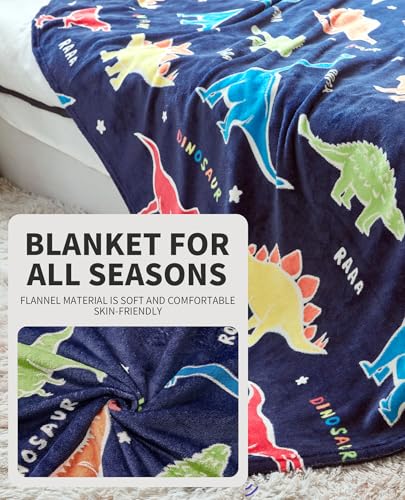 Glow in The Dark Dinosaur Blanket for Kids - Soft Cozy Throw, 60"x80"