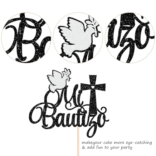 Spanish Mi Bautizo Cake Topper - Glitter Cross Decoration