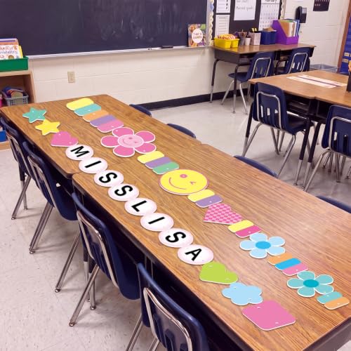 Pink Teacher Desk Skirt Wrap with Smile Face Banner - 71"x24"
