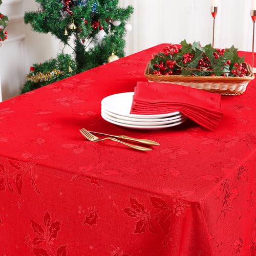 52x70 Inch Waterproof Jacquard Tablecloth for Holiday Dining & Events