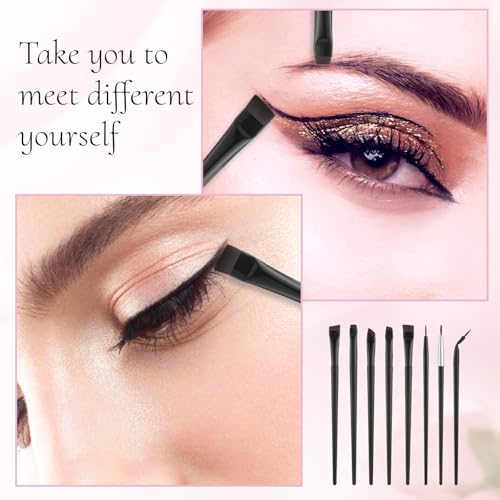 Styquenzer 8 Pcs Eyeliner Brush Set - Angled, Flat & Fine Point Eye Brushes