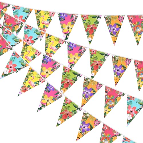 Hawaiian Bunting Banner 39ft - Tropical Party Decorations, 4 Pack