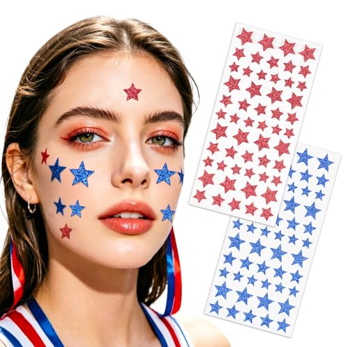 Red and Blue Glitter Star Face Stickers 4th of July Body Gems