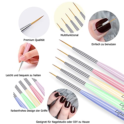 Lofuanna Nail Art Liner Brushes Set 5PCS UV Gel Painting Drawing Pens