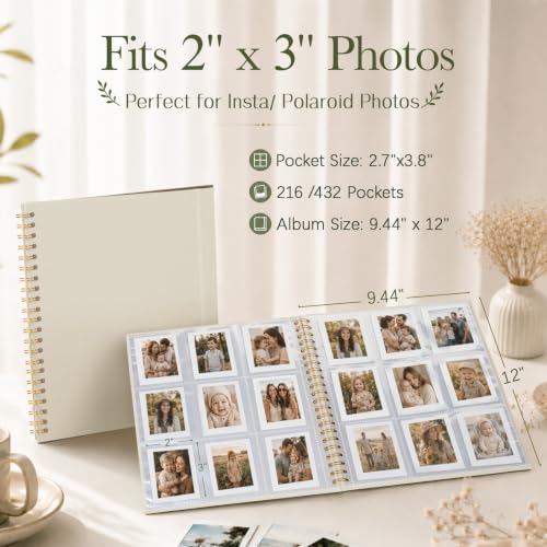 Remowith 216-Pocket Photo Album for 2x3 Instant Photos - Beige Linen