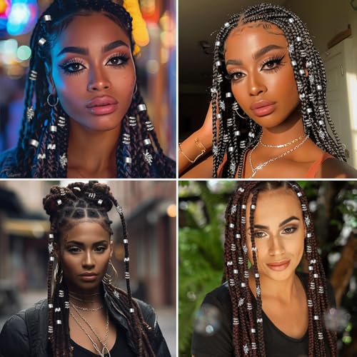 Ymapinc 40Pcs Silver Hair Cuffs for Braids & Dreadlocks Metal Jewelry