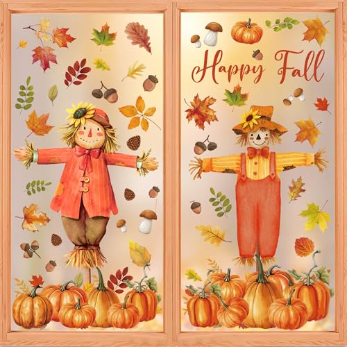 Thanksgiving Pumpkin & Maple Leaves Window Clings - 9 Sheets