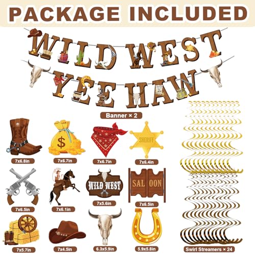 Western Cowboy Party Decorations Set - Multicolor Wild West Banners & Swirls