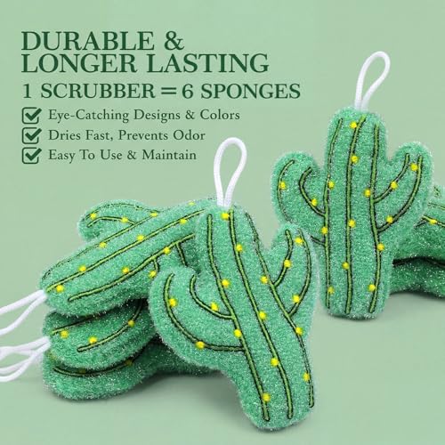 Cactus Sponge Dish Scrubbers - 12 Pcs Non-Scratch Kitchen Cleaning Tools