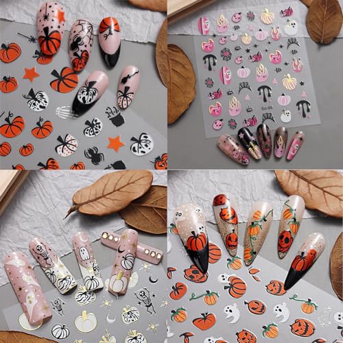 UCCASA 8 Sheets Halloween Nail Stickers 3D Self-Adhesive Decals