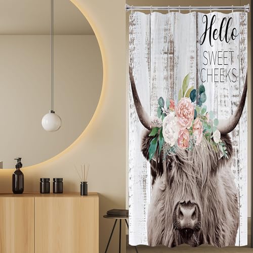 Farmhouse Highland Cow Shower Curtain - 36x72 Inch Water Repellent