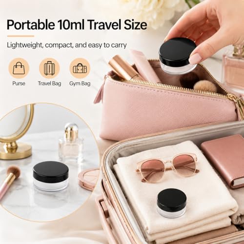 BIDEX 4 Pcs 10ml Travel Loose Powder Container with Rotatable Sifter and Leak-Proof Lid