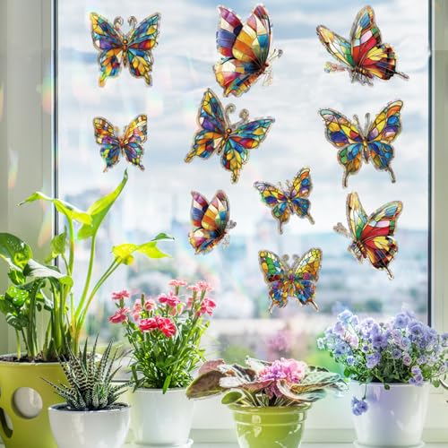FCZon Star Butterfly Window Decals for Bird Safety, Rainbow Reflection Sun Catcher Stickers, 20pcs