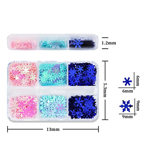 Blue Snowflake Nail Art Sequins 6 Grids Winter Glitter Charms