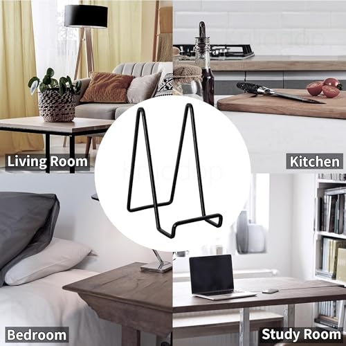 Kruodop 3-Inch Metal Plate Stands, Black Iron Display Easels (3 Pack)