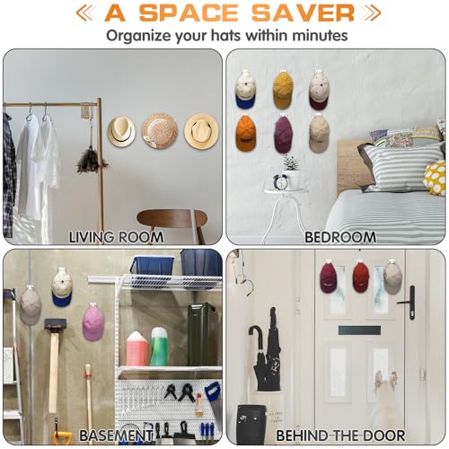 Adhesive Hat Hooks for Wall - 12 PCS White Minimalist Baseball Cap Rack