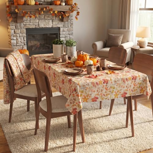 Dolficy Fall Maple Leaf Tablecloth, 60x84 Inch Rectangular Autumn Table Cover