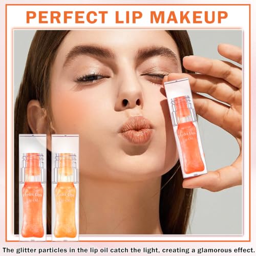 Color Changing Lip Oil Stain 2PCS Hydrating Shimmer Gloss Strawberry Orange