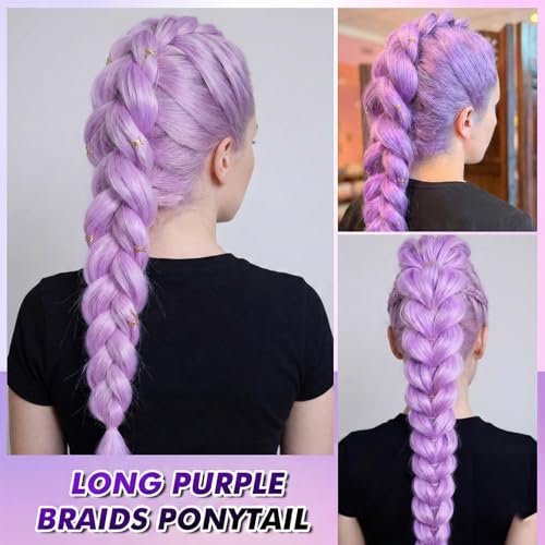 Purple Braided Ponytail Extension 27.5 Inch Synthetic Hair Claw Clip