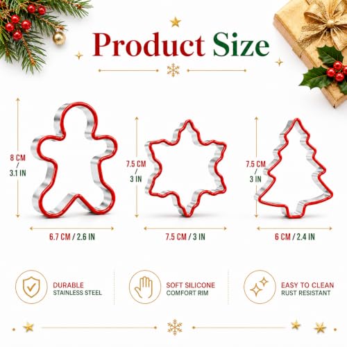 Christmas Cookie Cutter Set 3 Pcs - Gingerbread Man Snowflake Tree Style 5
