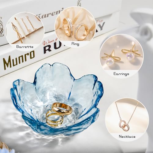 Blue Cherry Blossom Ring Holder Dish - Decorative Glass Trinket Tray
