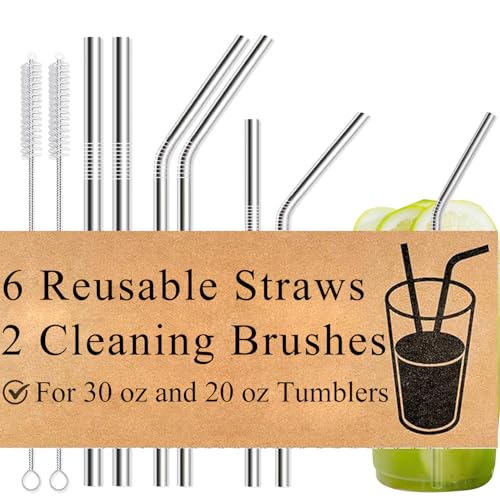FMUMIA 8-Pack Reusable Stainless Steel Straws with Cleaning Brush