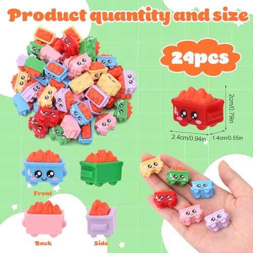 24Pcs Mini Dumpster Fire Figurines - Resin Trash Decor in 6 Colors