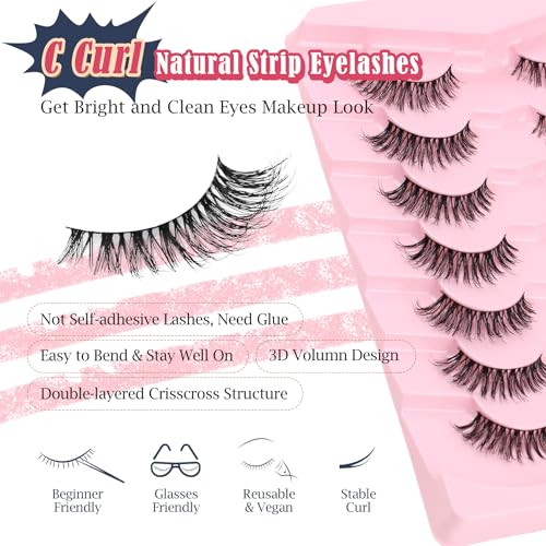 Siligli Wispy Cat Eye False Eyelashes 14mm Natural C Curl 7 Pairs