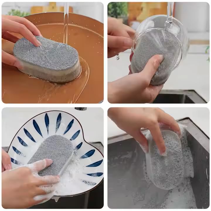 Non-Scratch Scrubbing Sponges - Reusable Cleaning Pads, Gray
