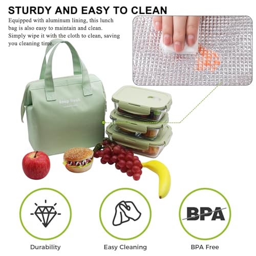 Insulated Lunch Bag for Women & Men - Stylish Green Bento Tote