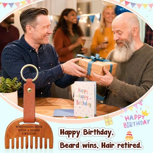 BuiltFit Funny Wooden Beard Comb and Keychain - Father's Day Dad Gift