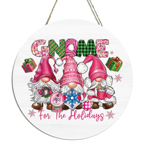 Pink Gnomes Christmas Wooden Sign 12x12 Inches - Indoor Rustic Holiday Decor