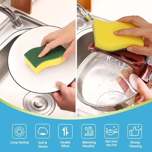 AIDEA Heavy Duty Dish Sponges - 24 Pack, Odor-Free & Reusable