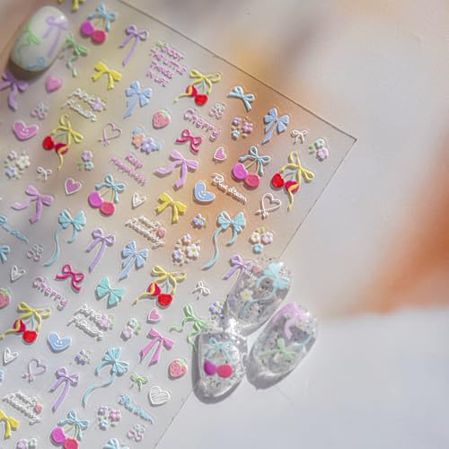 5D Embossed Bowknot Nail Stickers Art Decals for DIY Manicure