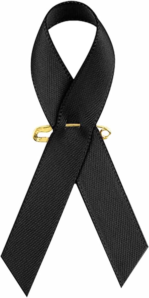 Skiennix Black Ribbon Awareness Pins - 100pcs Satin Brooches for Melanoma & Skin Cancer Remembrance