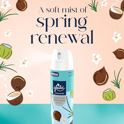 Glade Odor Fighting Soft Mist Air Freshener, Coconut Water & Beach Grass, 6 Pack