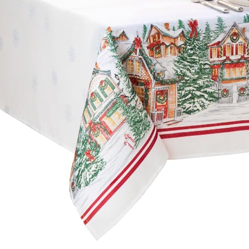 Threadmade Storybook Christmas Village Holiday Tablecloth 102" x 60" - Multicolor