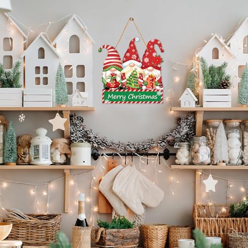 Christmas Gnome Door Sign Hanging Decor with Welcome Message