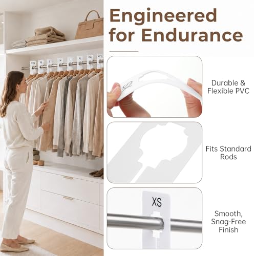 8 PCS Rectangular Closet Size Dividers - XXS to XXXL Clothing Rack Markers