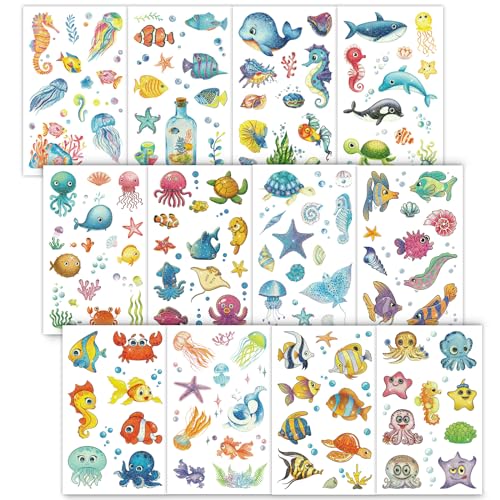 Konsait 120+ Ocean Temporary Tattoos Glitter Under the Sea Party Favors