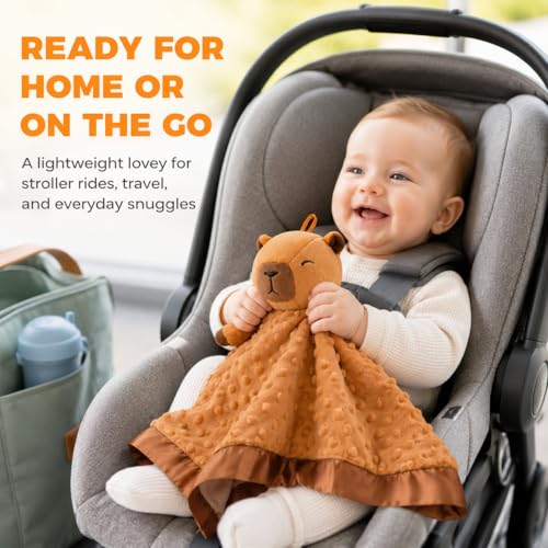 Capybara Baby Security Blanket - 17"x17" Plush Lovey for Infants