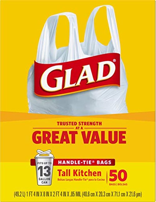 Glad Tall Handle-Tie Kitchen Trash Bags - 13 Gallon - 50 Count - 4 Pack (Packaging May Vary)