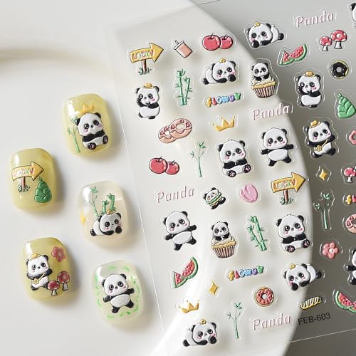 5D Cute Panda Nail Art Stickers Self-Adhesive Chinese Style Decals