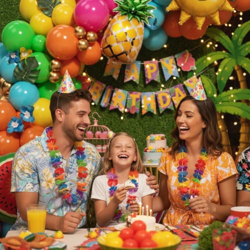Tropical Hawaiian Balloon Garland Arch Kit - 152pcs Hot Pink Orange Yellow