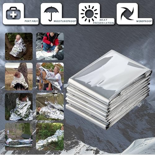 MIXIAO Emergency Thermal Mylar Foil Blanket - Silver, 6 Pack