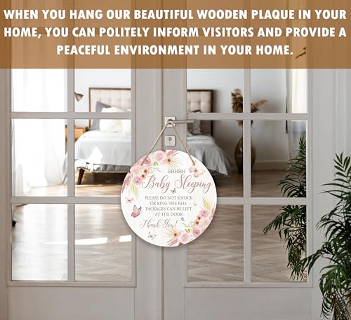 Baby Sleeping Hanging Door Sign 10 Inch Floral Wooden Round Hanger