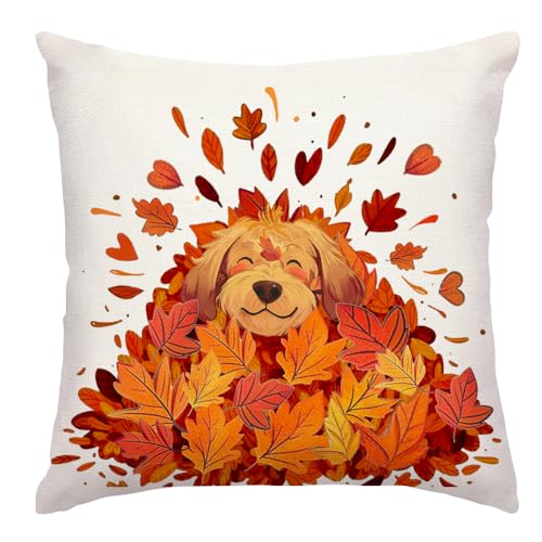 RABUSOFA Fall Pillow Covers 18x18 Inch with Dog Design