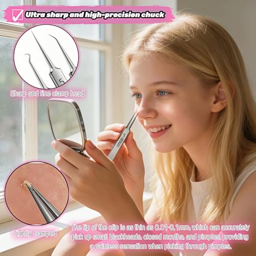 Blackhead Remover Tweezers Set, Stainless Steel Pimple Extractor Tool Kit with Storage Case