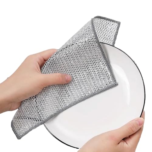 YOFAN 10-Pack Dual-Layer Metal Mesh Cleaning Cloths - Gentle Scratch-Free Kitchen Scrubbers