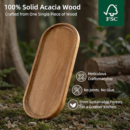 TJ POP Small Oval Acacia Wood Serving Tray - Decorative Wooden Platter